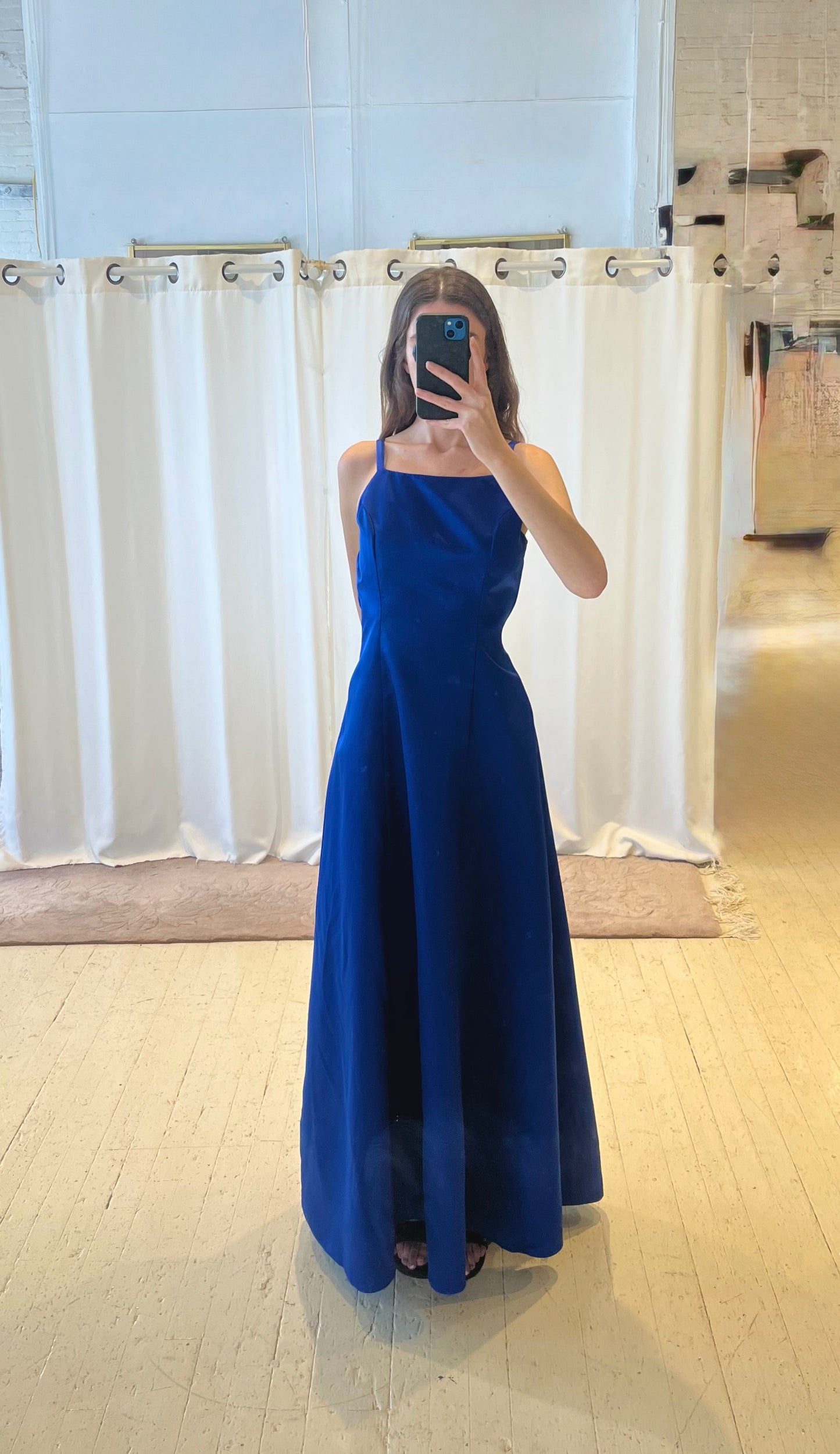 Royal blue mat satin dress