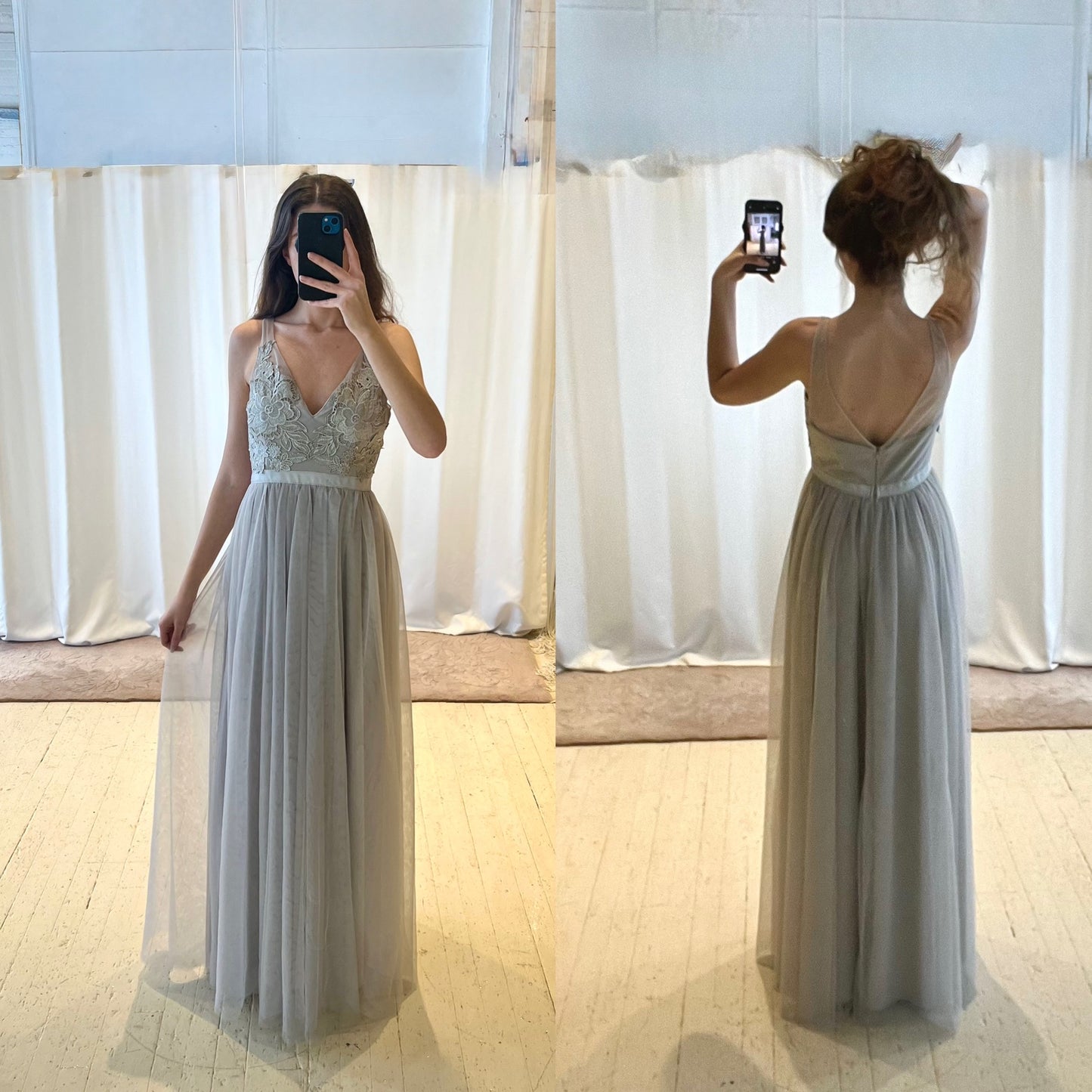 Light grey tulle long dress